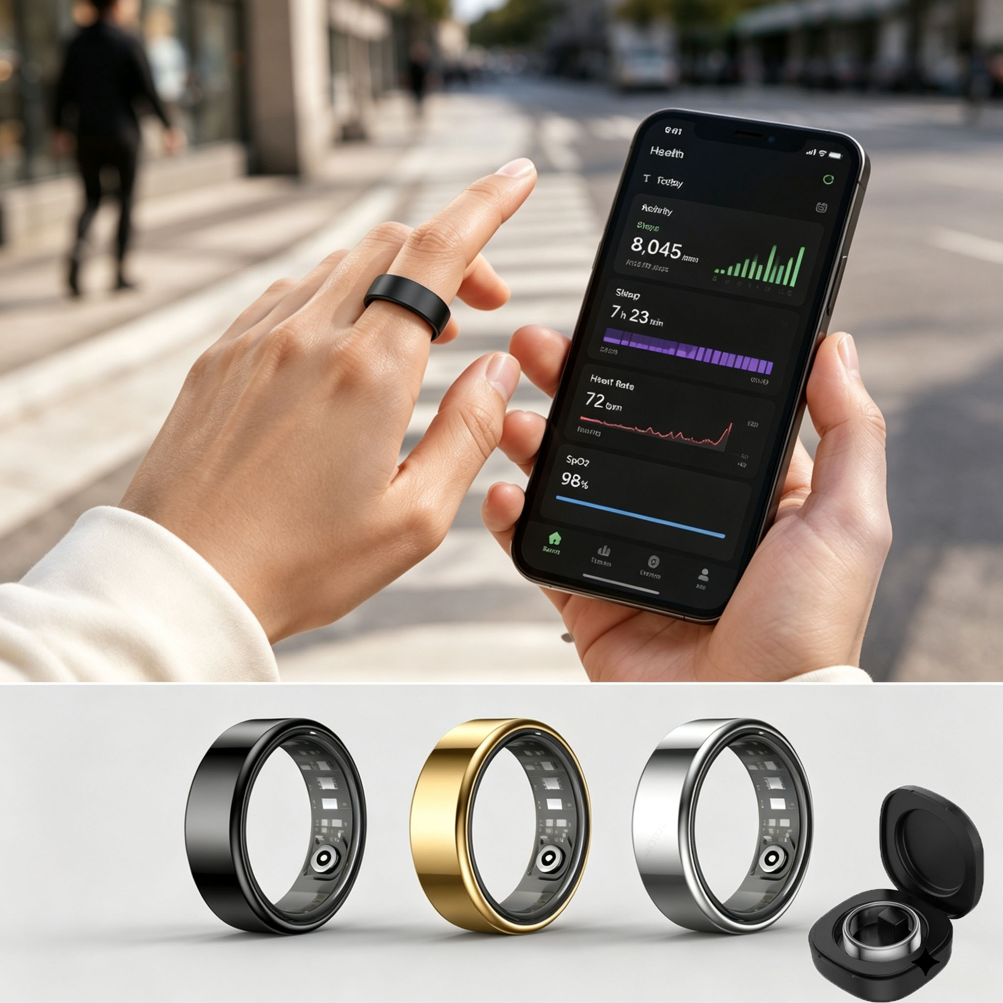 Health Monitors - Smart Ring Heart Rate Blood Pressure