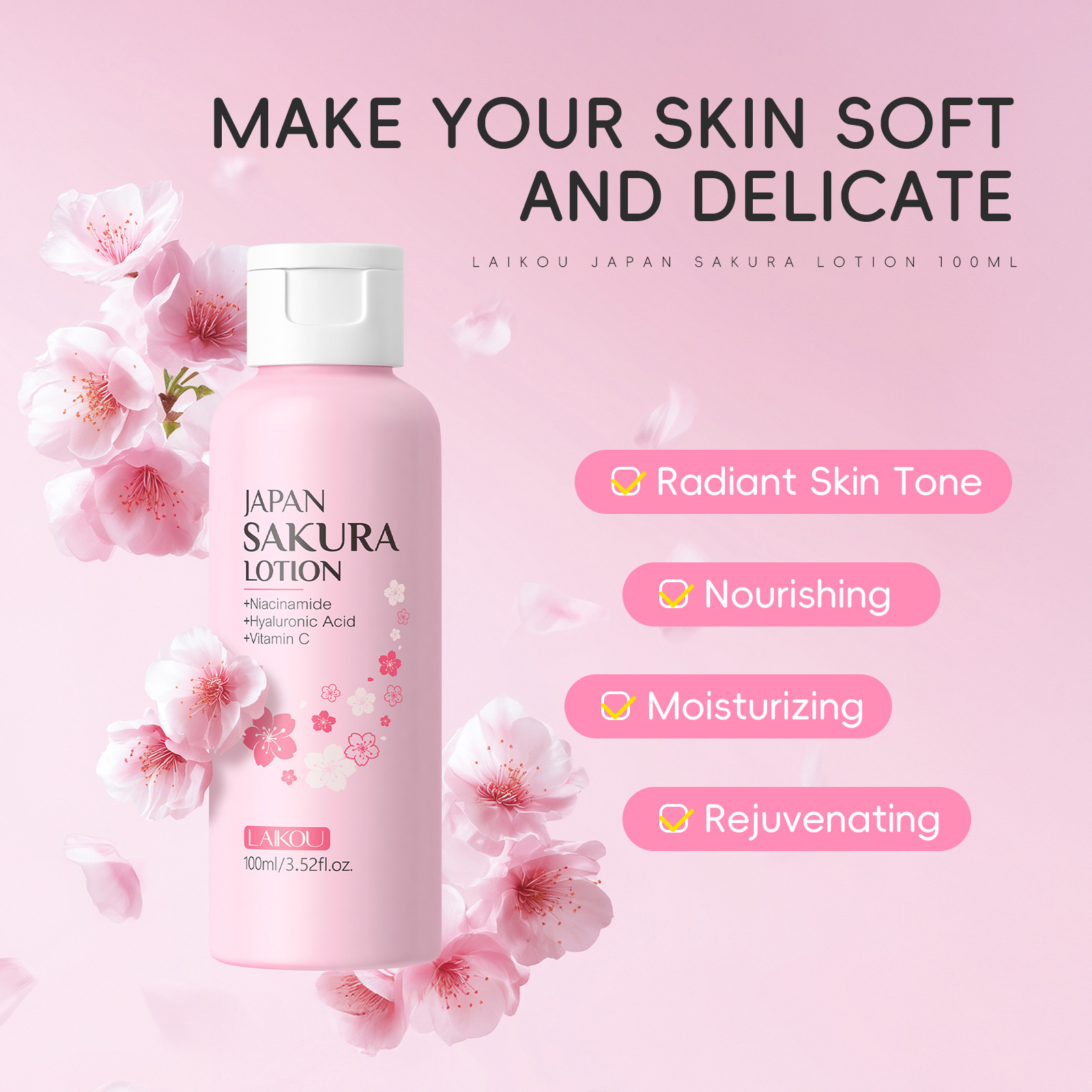 LAIKOU Sakura Lotion 100ml Nia - Niacinamide Pore Shrinking Essence 评论和价格